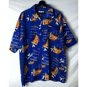 Bignd Mens Skateboard Button Front Shirt Mens Size L Blue Orange White